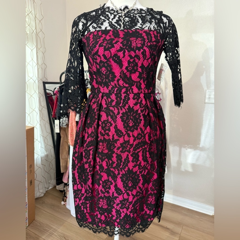 Milly Of New York Women’s Size 0 Black Lace Pink Dress Cocktail Party Sexy Date